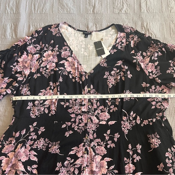 Torrid Dress Midi Rayon Slub Button Front Tie Black Pink Floral Plus Size 4X NEW - Picture 9 of 15